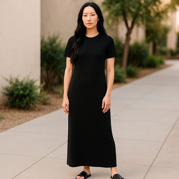 Dudley Stephens Devon Black Maxi Dress Womens Size M Stretch Side Slits New Tag - Picture 1 of 11